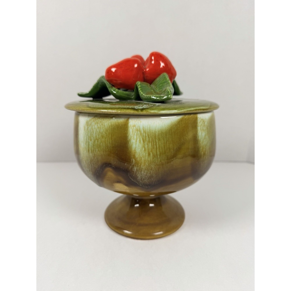 Vintage California Drip Pottery 898 Strawberry Lid Green MCM
